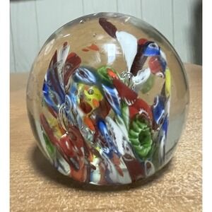 Small VTG Millefiori Hand Blown Art Glass Paperweight, Scramble